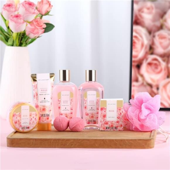 Fragrance Beauty Gift Set For Women, Bath Sets for Women Gift 8 Pcs Rose Spa Set - Picture 2 of 6